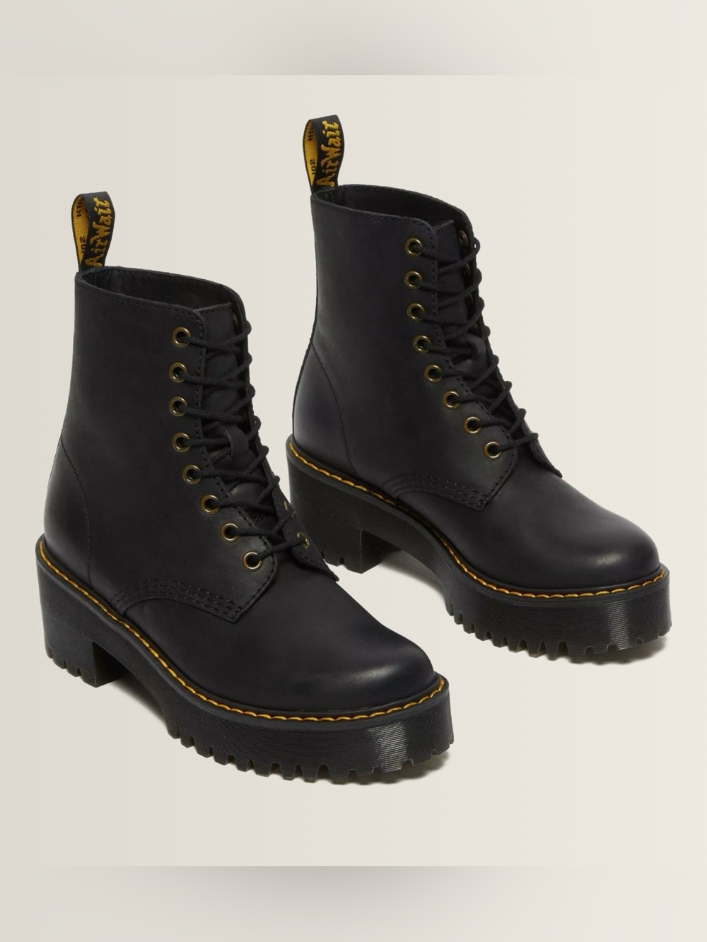 Dr. Martens Shriver Hi Wyoming Leather Platform Heeled Boots Black US 10